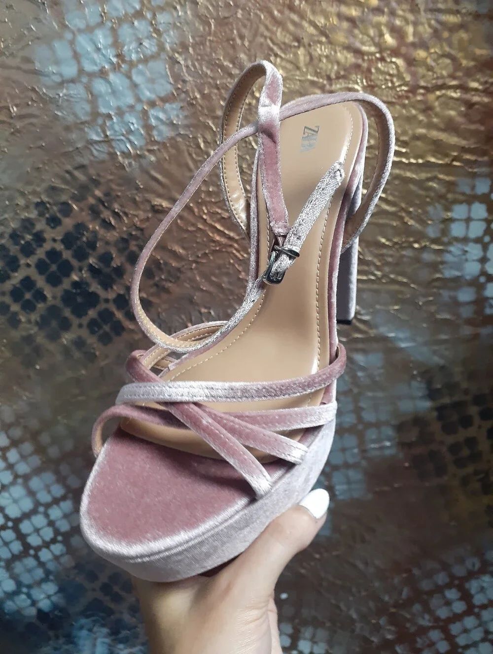 Zara Nwt Platform Velvet High Heel Sandals in Blush Pink - Picture 4 of 16